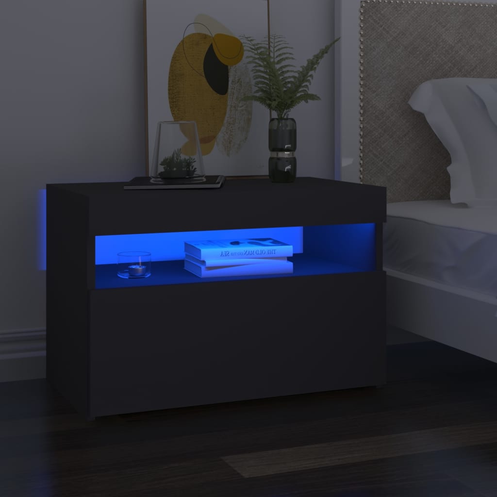 Yöpöytä LED-valoilla vaaleanharmaa 60x35x40 cm lastulevy - Sisustajankoti.fi