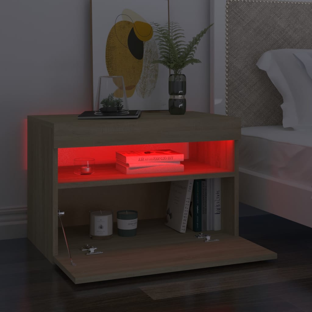 Yöpöytä LED-valoilla Sonoma-tammi 60x35x40 cm lastulevy - Sisustajankoti.fi