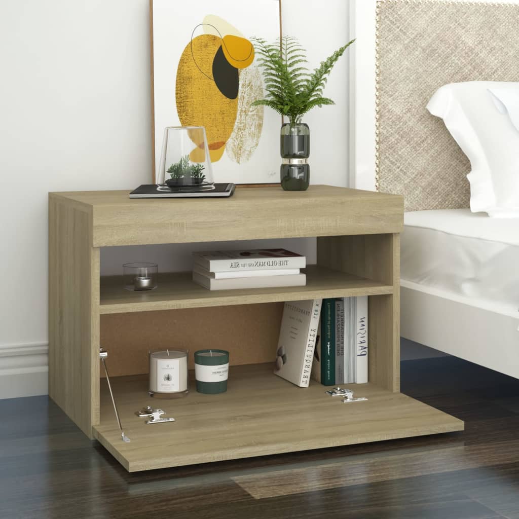Yöpöytä LED-valoilla Sonoma-tammi 60x35x40 cm lastulevy - Sisustajankoti.fi