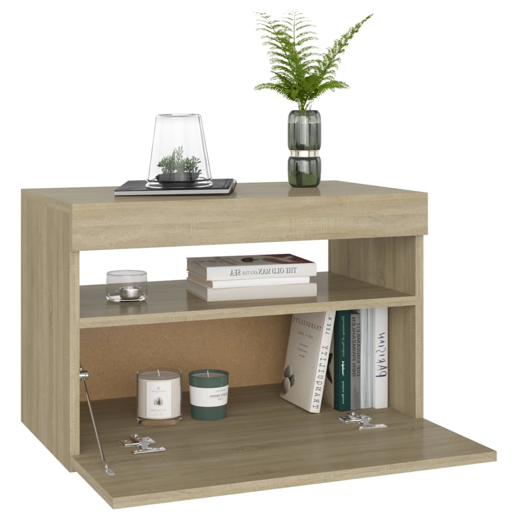 Yöpöytä LED-valoilla Sonoma-tammi 60x35x40 cm lastulevy - Sisustajankoti.fi