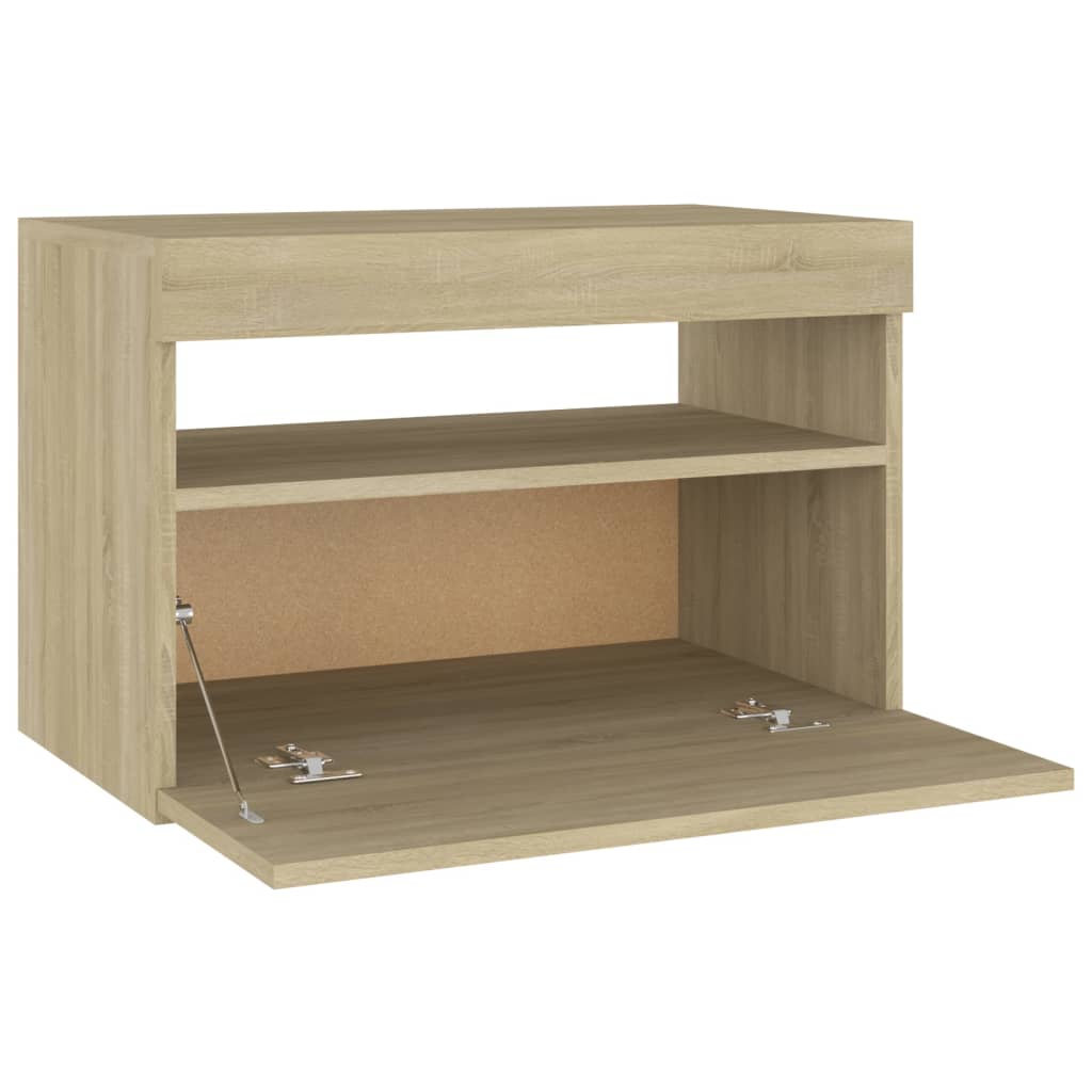Yöpöytä LED-valoilla Sonoma-tammi 60x35x40 cm lastulevy - Sisustajankoti.fi