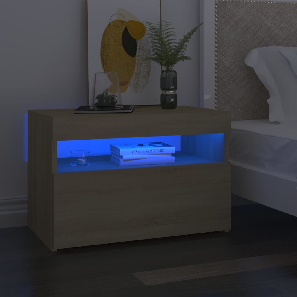 Yöpöytä LED-valoilla Sonoma-tammi 60x35x40 cm lastulevy - Sisustajankoti.fi