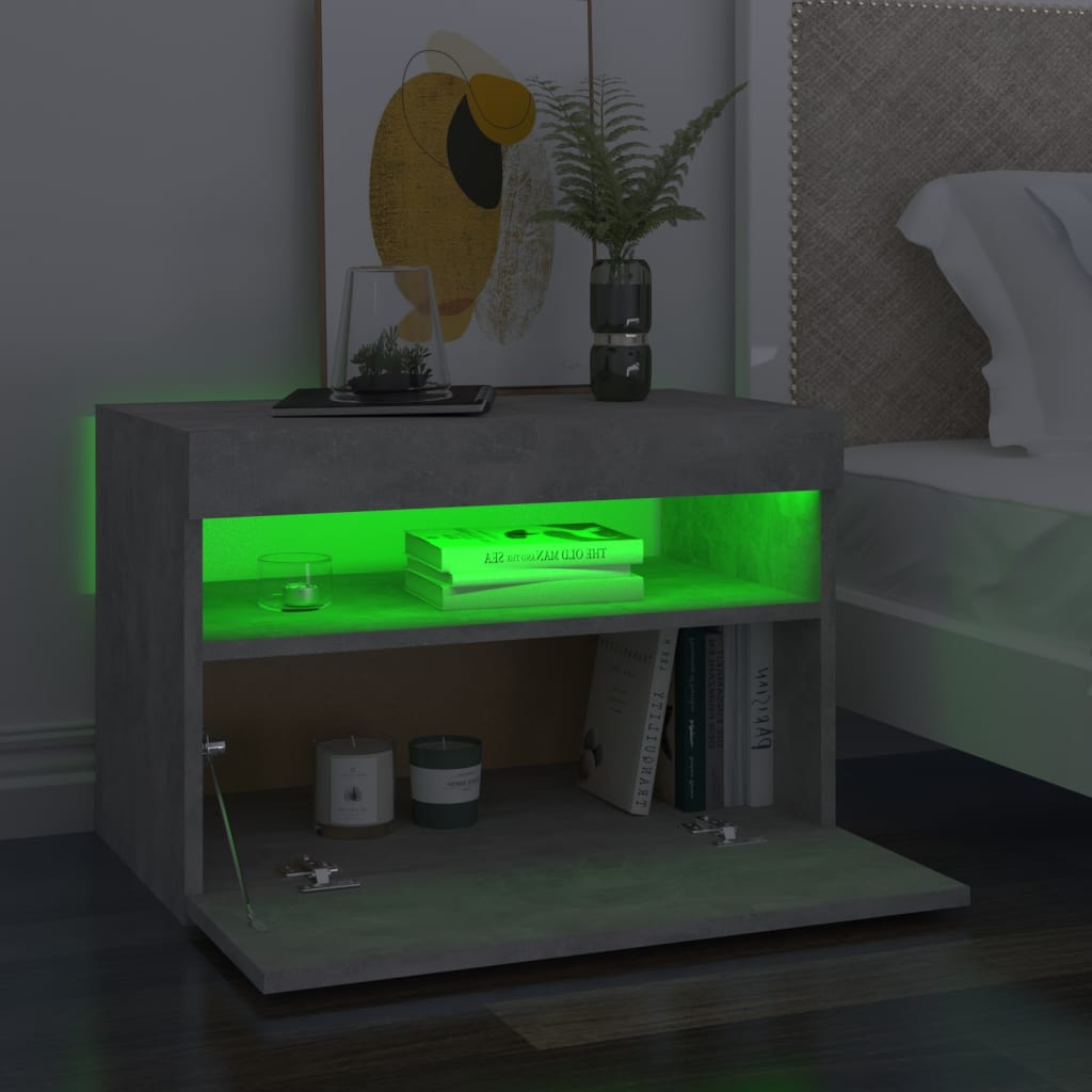 Yöpöytä LED-valoilla betoninharmaa 60x35x40 cm - Sisustajankoti.fi