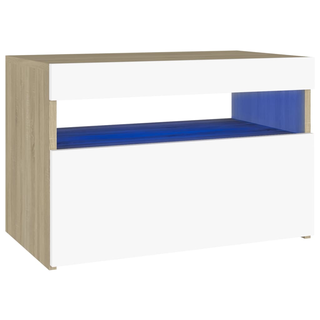Yöpöytä LED-valoilla valkoinen ja Sonoma-tammi 60x35x40 cm - Sisustajankoti.fi