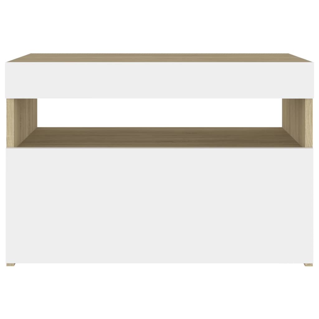 Yöpöytä LED-valoilla valkoinen ja Sonoma-tammi 60x35x40 cm - Sisustajankoti.fi