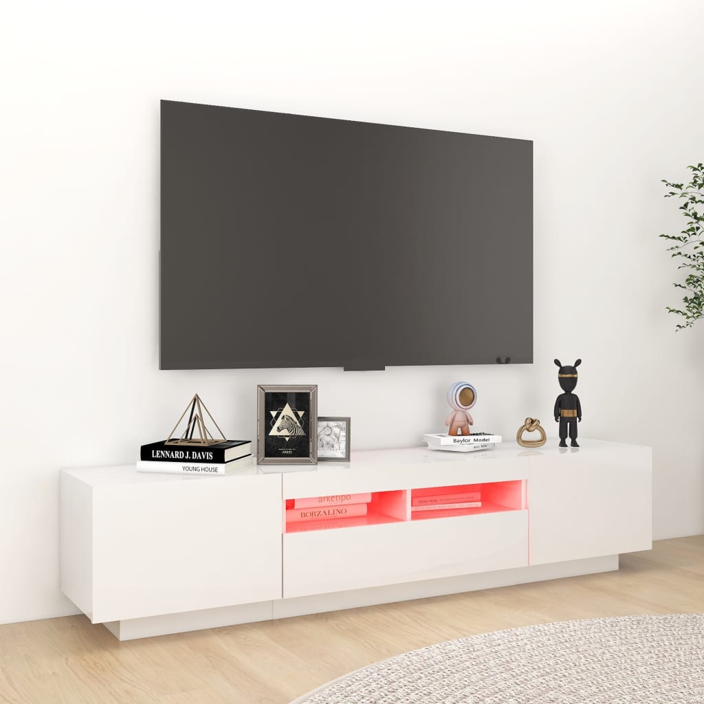 TV-taso LED-valoilla korkeakiilto valkoinen 180x35x40 cm - Sisustajankoti.fi
