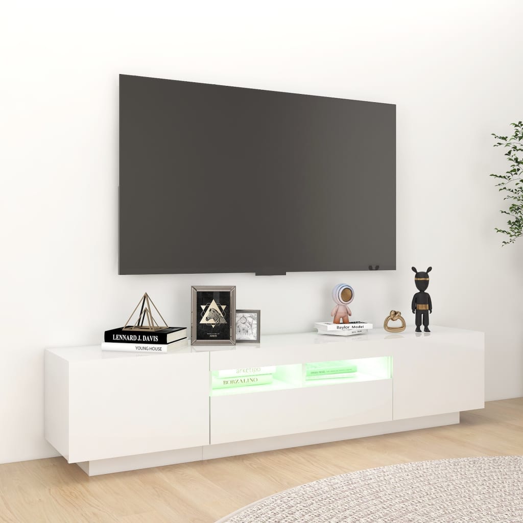 TV-taso LED-valoilla korkeakiilto valkoinen 180x35x40 cm - Sisustajankoti.fi