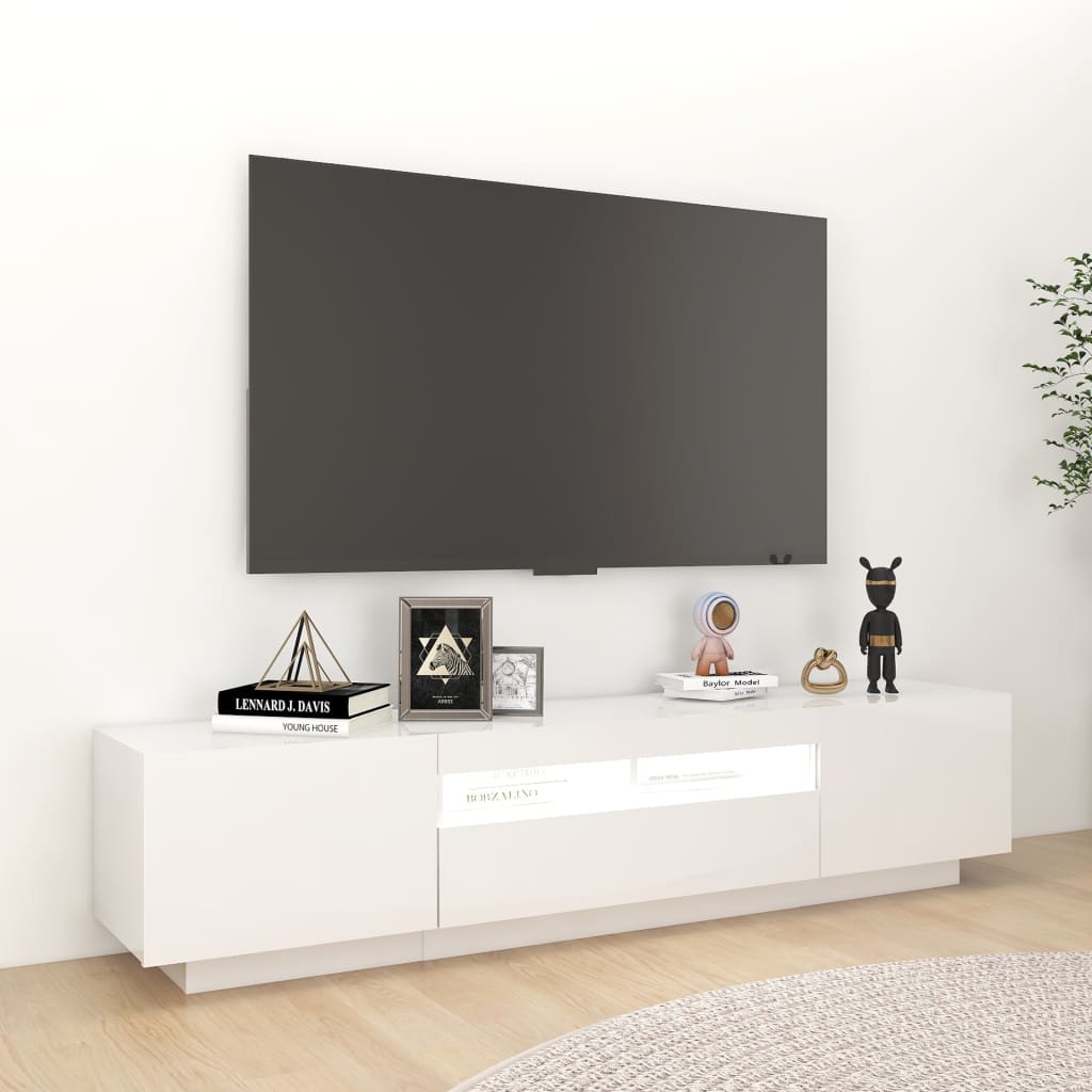 TV-taso LED-valoilla korkeakiilto valkoinen 180x35x40 cm - Sisustajankoti.fi