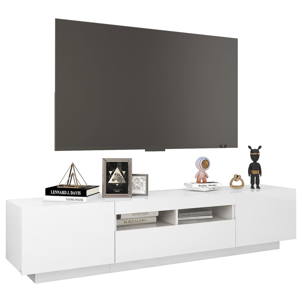 TV-taso LED-valoilla korkeakiilto valkoinen 180x35x40 cm - Sisustajankoti.fi