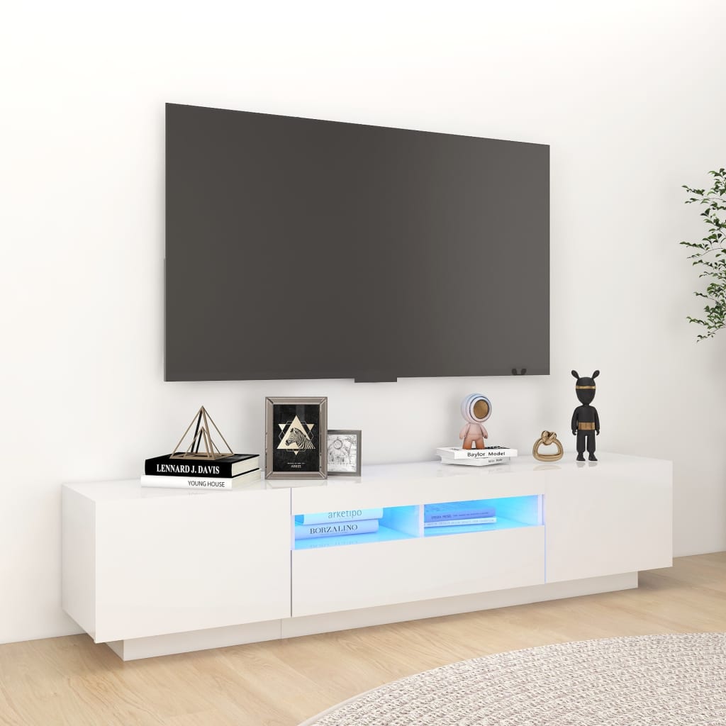 TV-taso LED-valoilla korkeakiilto valkoinen 180x35x40 cm - Sisustajankoti.fi