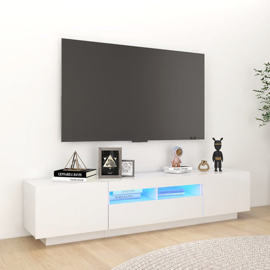 TV-taso LED-valoilla korkeakiilto valkoinen 180x35x40 cm - Sisustajankoti.fi