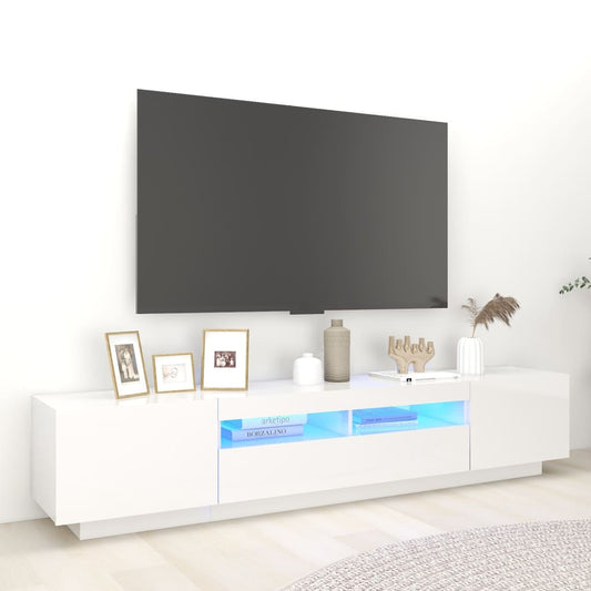 TV-taso LED-valoilla korkeakiilto valkoinen 200x35x40 cm - Sisustajankoti.fi
