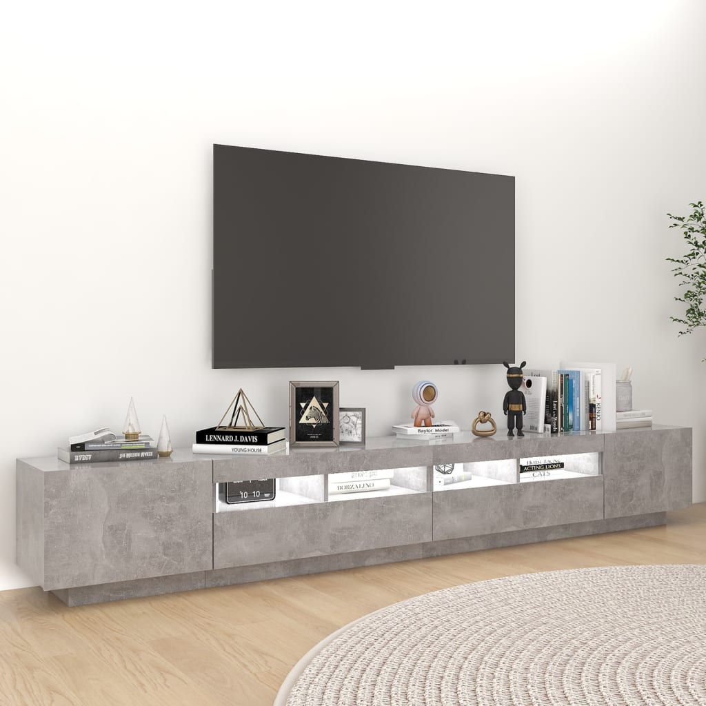 TV-taso LED-valoilla betoninharmaa 260x35x40 cm - Sisustajankoti.fi