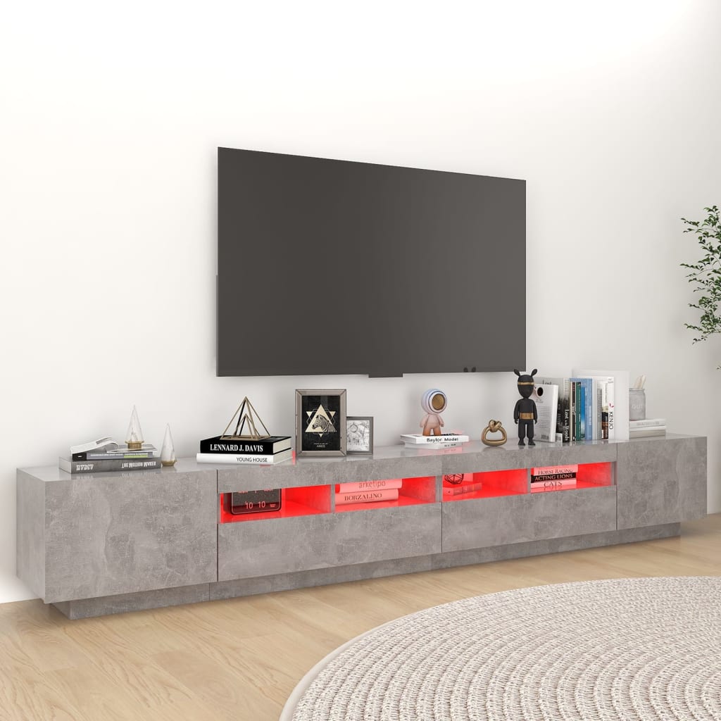 TV-taso LED-valoilla betoninharmaa 260x35x40 cm - Sisustajankoti.fi