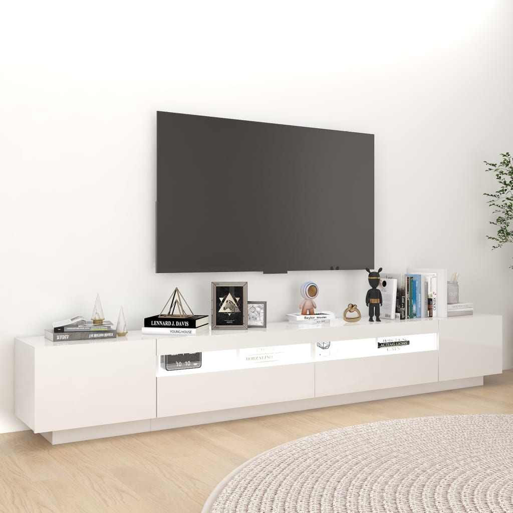 TV-taso LED-valoilla korkeakiilto valkoinen 260x35x40 cm - Sisustajankoti.fi