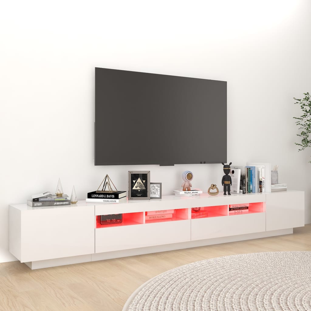 TV-taso LED-valoilla korkeakiilto valkoinen 260x35x40 cm - Sisustajankoti.fi