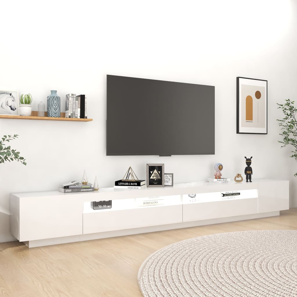 TV-taso LED-valoilla korkeakiilto valkoinen 300x35x40 cm - Sisustajankoti.fi