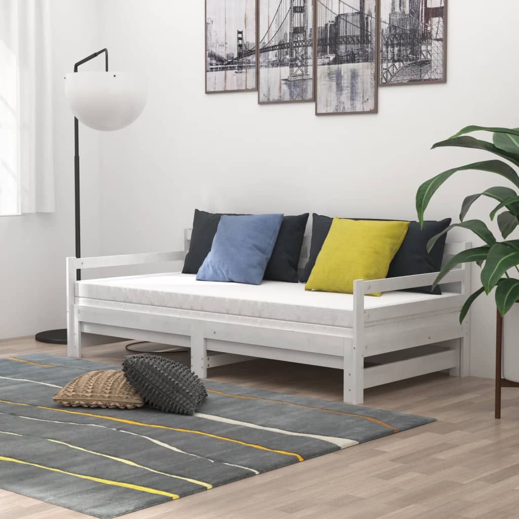 Päivävuode ulosvedettävä valkoinen täysi mänty 2x (90x200) cm - Sisustajankoti.fi