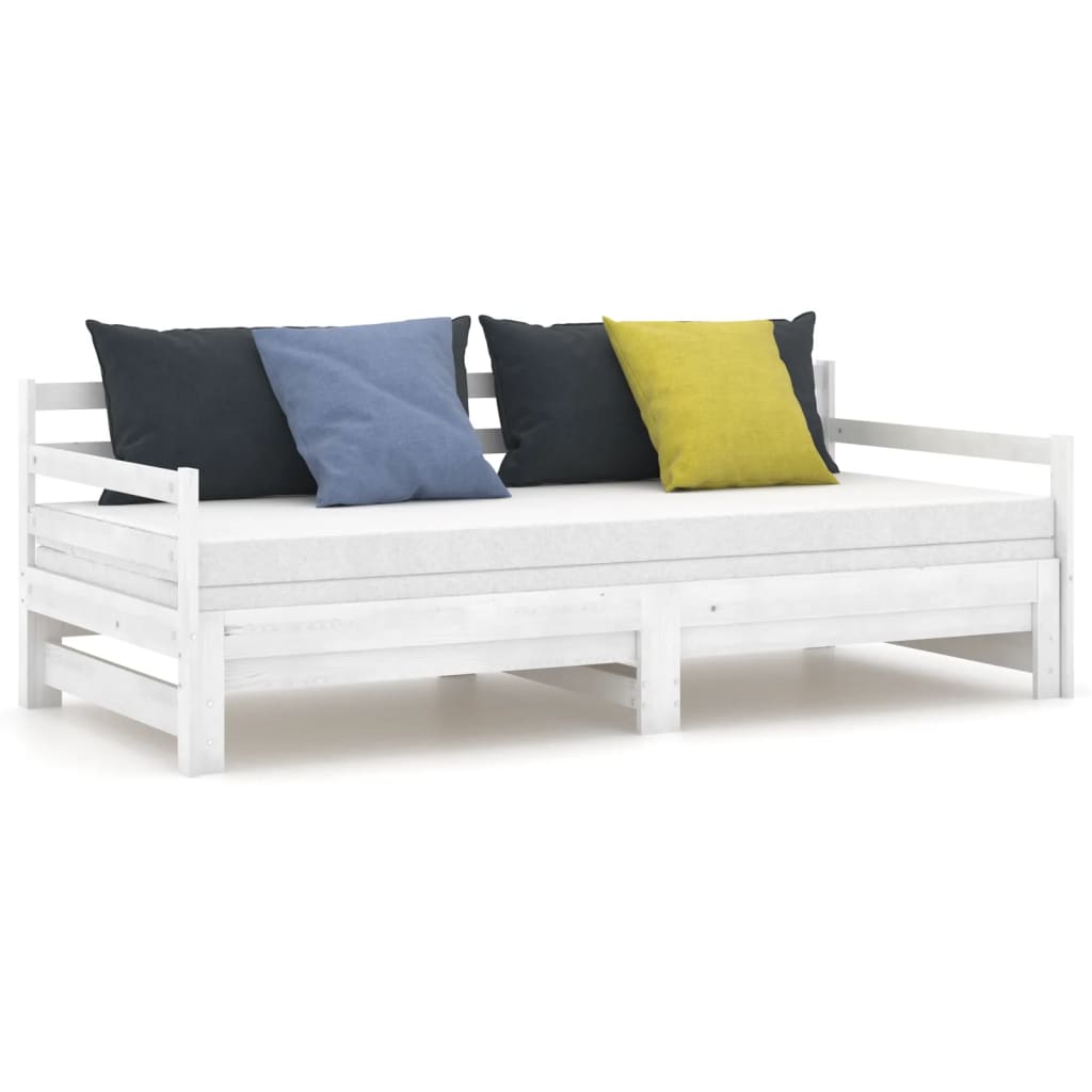 Päivävuode ulosvedettävä valkoinen täysi mänty 2x (90x200) cm - Sisustajankoti.fi