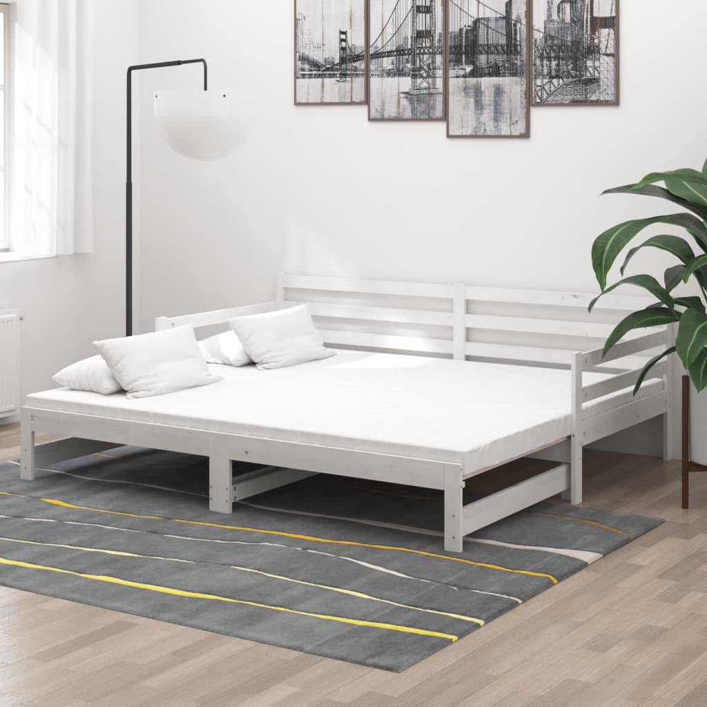 Päivävuode ulosvedettävä valkoinen täysi mänty 2x (90x200) cm - Sisustajankoti.fi