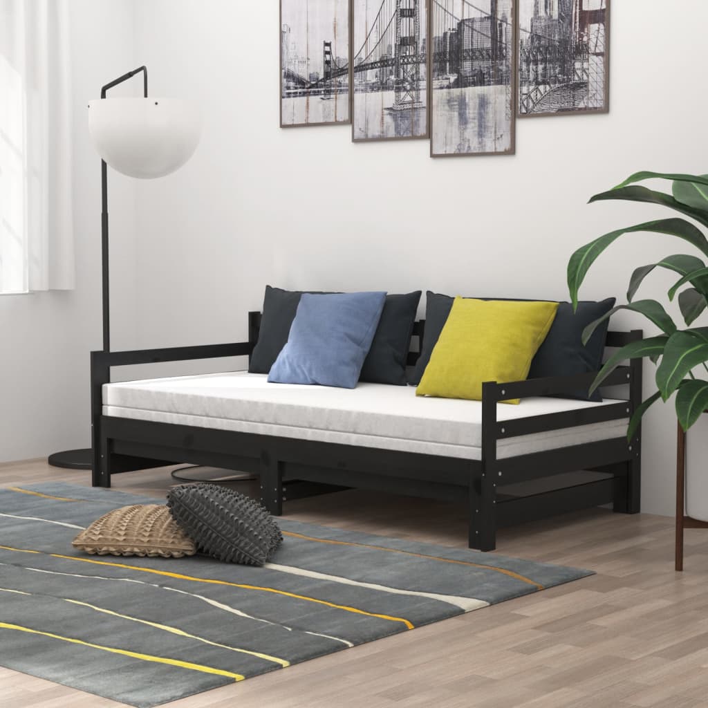 Päivävuode ulosvedettävä musta täysi mänty 2x (90x200) cm - Sisustajankoti.fi