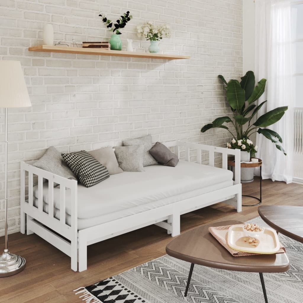 Päivävuode ulosvedettävä valkoinen täysi mänty 2x (90x200) cm - Sisustajankoti.fi