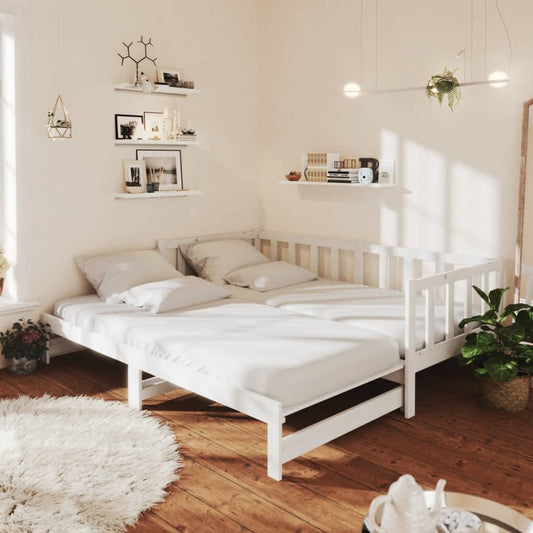 Päivävuode ulosvedettävä valkoinen täysi mänty 2x (90x200) cm - Sisustajankoti.fi