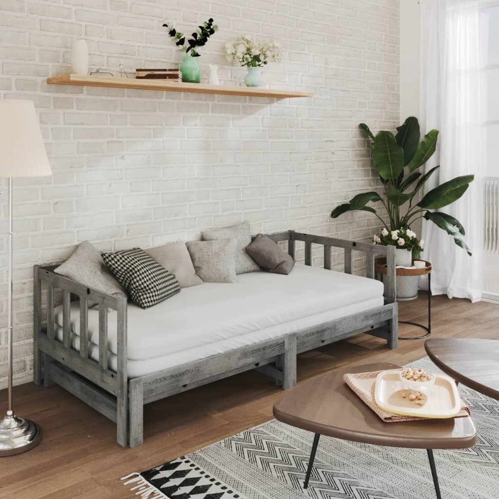 Päivävuode ulosvedettävä harmaa täysi mänty 2x (90x200) cm - Sisustajankoti.fi