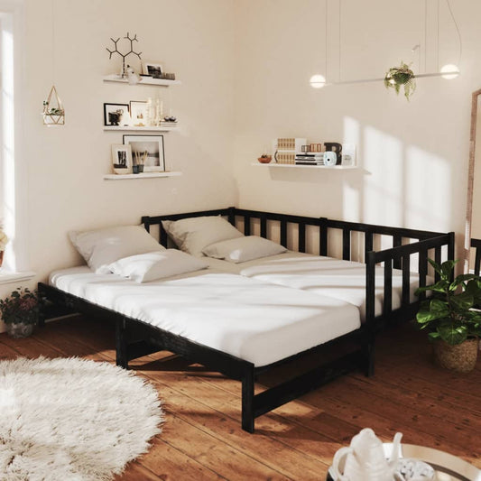 Päivävuode ulosvedettävä musta täysi mänty 2x (90x200) cm - Sisustajankoti.fi