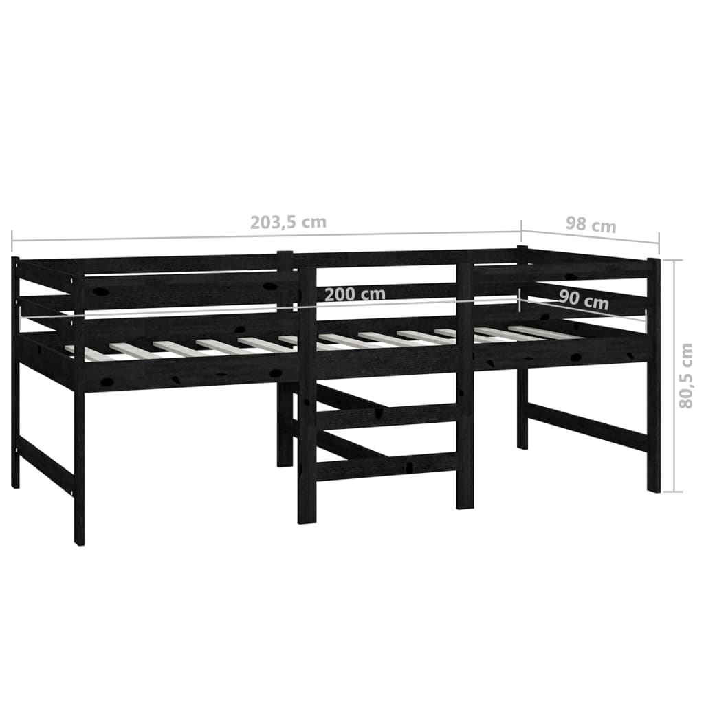 Korotettu sänky musta täysi mänty 90x200 cm - Sisustajankoti.fi
