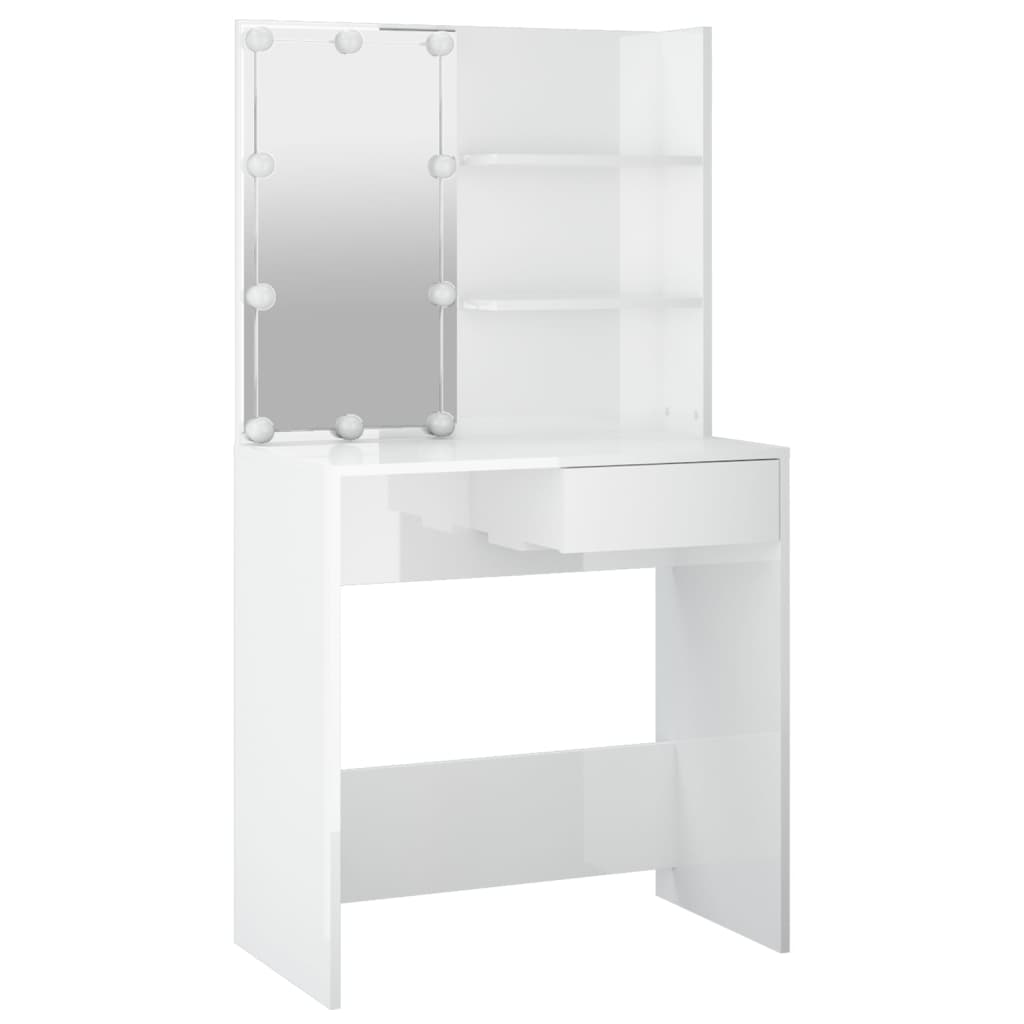 Peilipöytä LED-valoilla korkeakiilto valkoinen 74,5x40x141 cm - Sisustajankoti.fi