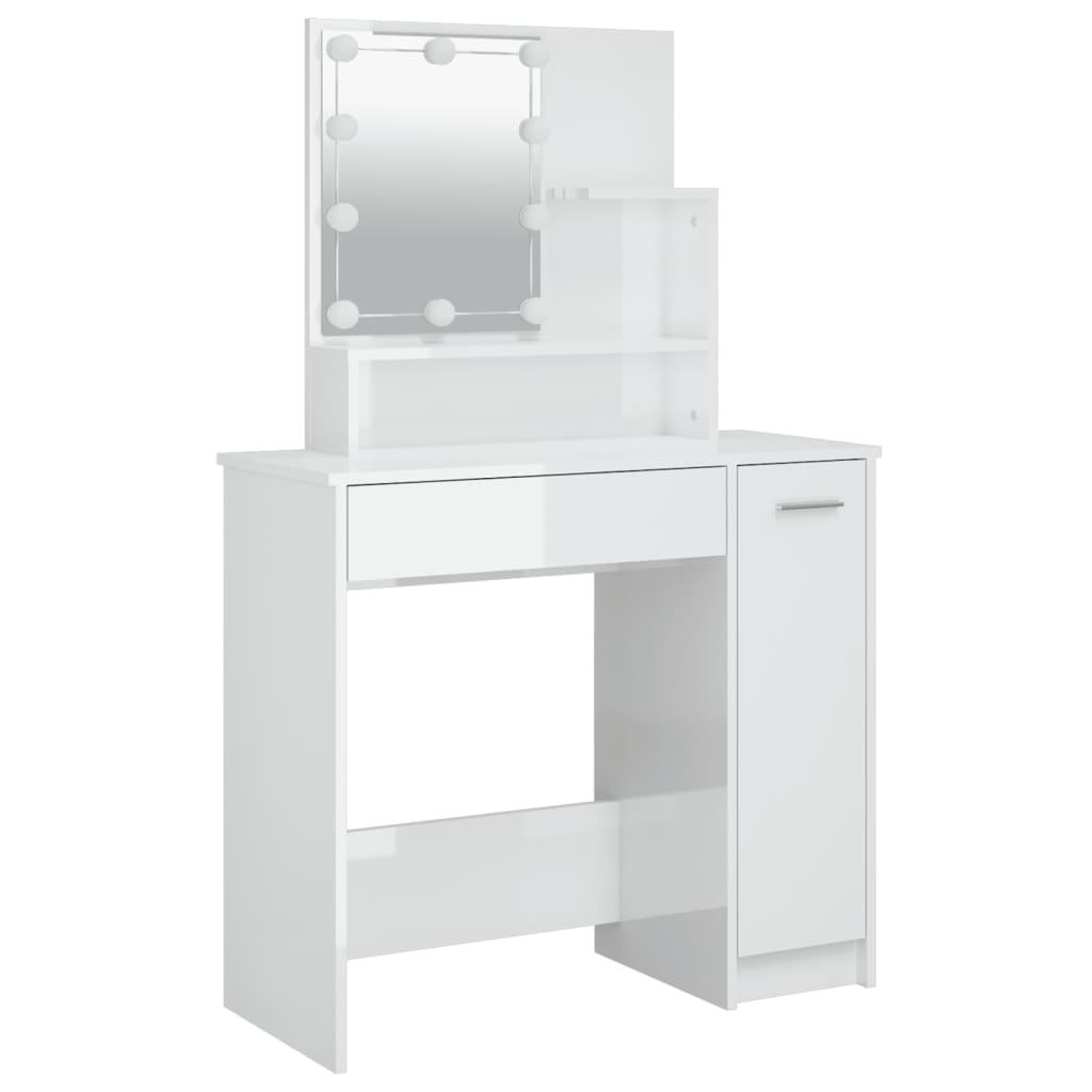 Peilipöytä LED-valoilla korkeakiilto valkoinen 86,5x35x136 cm - Sisustajankoti.fi