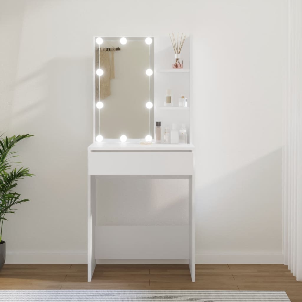 Peilipöytä LED-valoilla valkoinen 60x40x140 cm - Sisustajankoti.fi