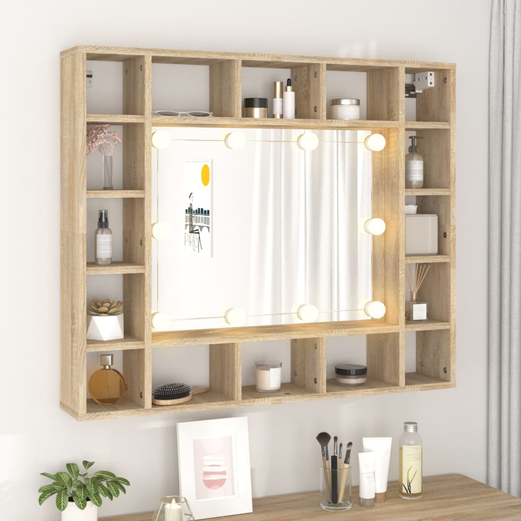 Peilikaappi LED-valoilla Sonoma-tammi 91x15x76,5 cm - Sisustajankoti.fi
