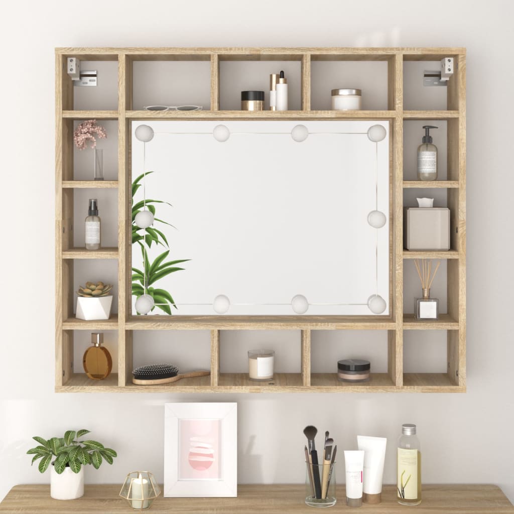 Peilikaappi LED-valoilla Sonoma-tammi 91x15x76,5 cm - Sisustajankoti.fi