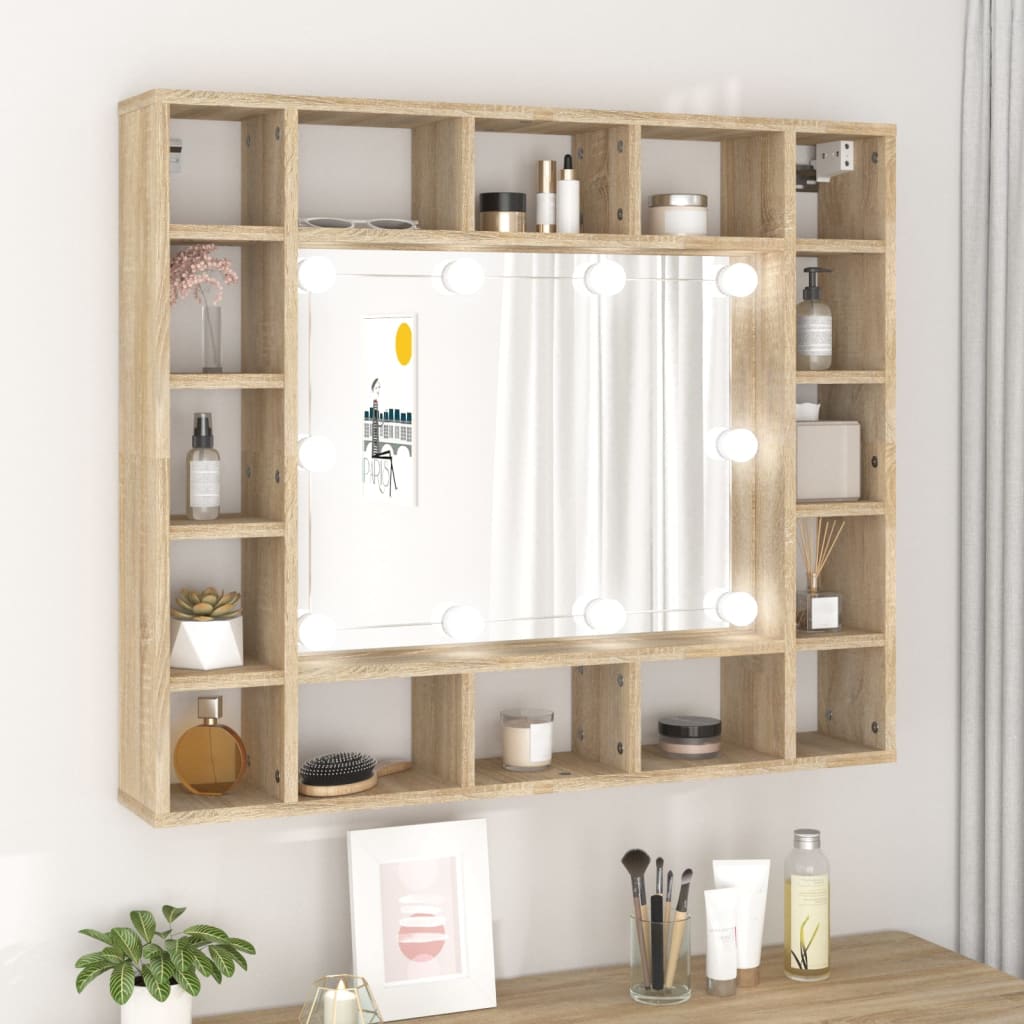 Peilikaappi LED-valoilla Sonoma-tammi 91x15x76,5 cm - Sisustajankoti.fi