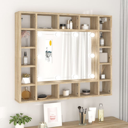 Peilikaappi LED-valoilla Sonoma-tammi 91x15x76,5 cm - Sisustajankoti.fi