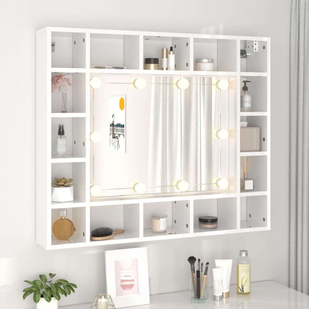 Peilikaappi LED-valoilla korkeakiilto valkoinen 91x15x76,5 cm - Sisustajankoti.fi
