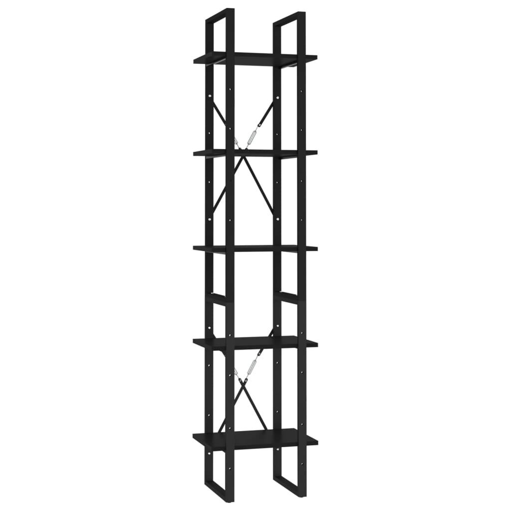 5-tasoinen kirjahylly musta 40x30x175 cm lastulevy - Sisustajankoti.fi