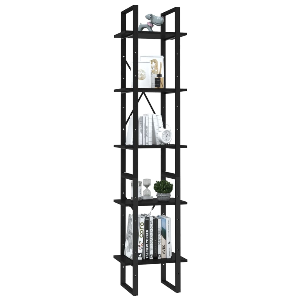 5-tasoinen kirjahylly musta 40x30x175 cm lastulevy - Sisustajankoti.fi