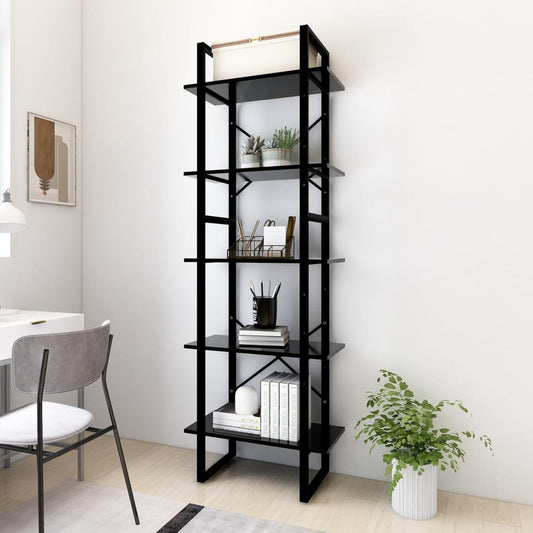 5-tasoinen kirjahylly musta 60x30x175 cm lastulevy - Sisustajankoti.fi