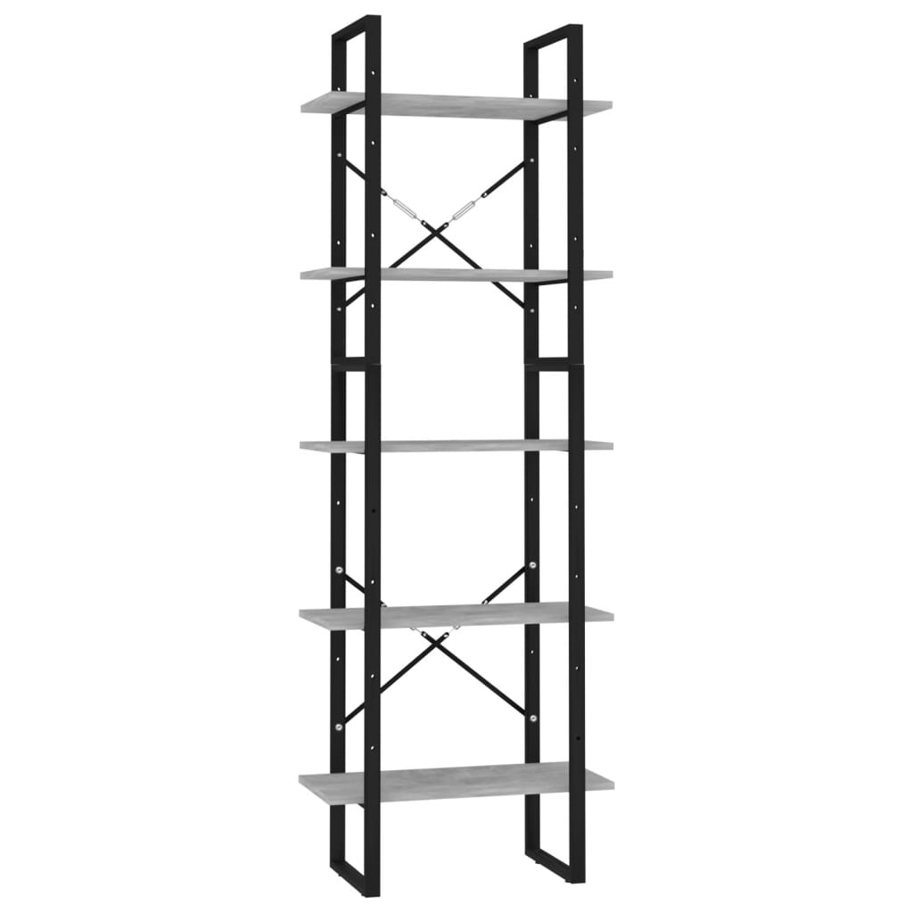 5-tasoinen kirjahylly betoninharmaa 60x30x175 cm lastulevy - Sisustajankoti.fi
