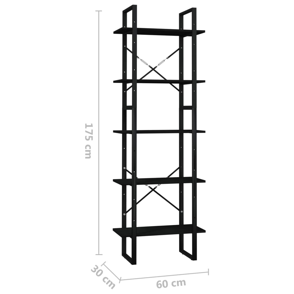 5-tasoinen Kirjahylly musta 60x30x175 cm mänty - Sisustajankoti.fi