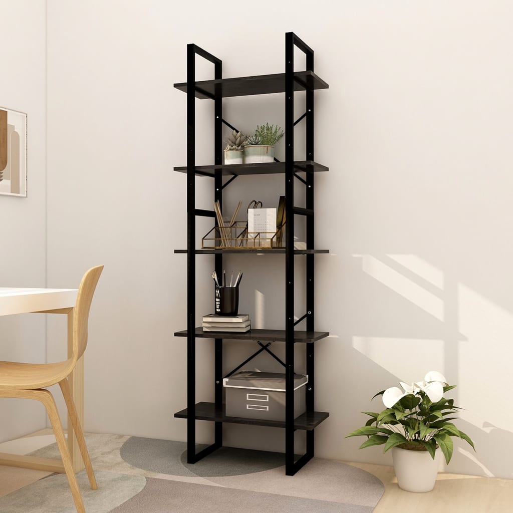 5-tasoinen Kirjahylly musta 60x30x175 cm mänty - Sisustajankoti.fi