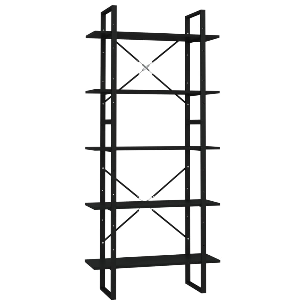 5-tasoinen Kirjahylly musta 80x30x175 cm lastulevy - Sisustajankoti.fi