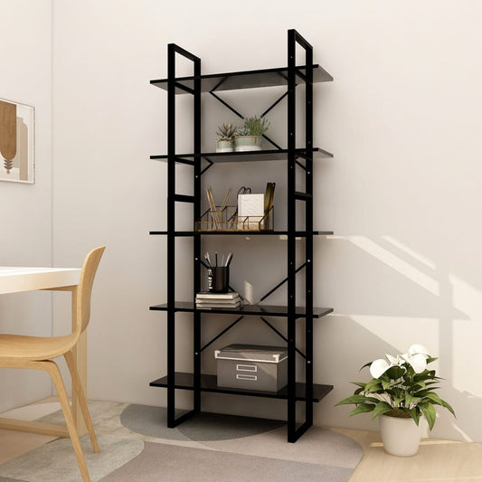 5-tasoinen Kirjahylly musta 80x30x175 cm lastulevy - Sisustajankoti.fi