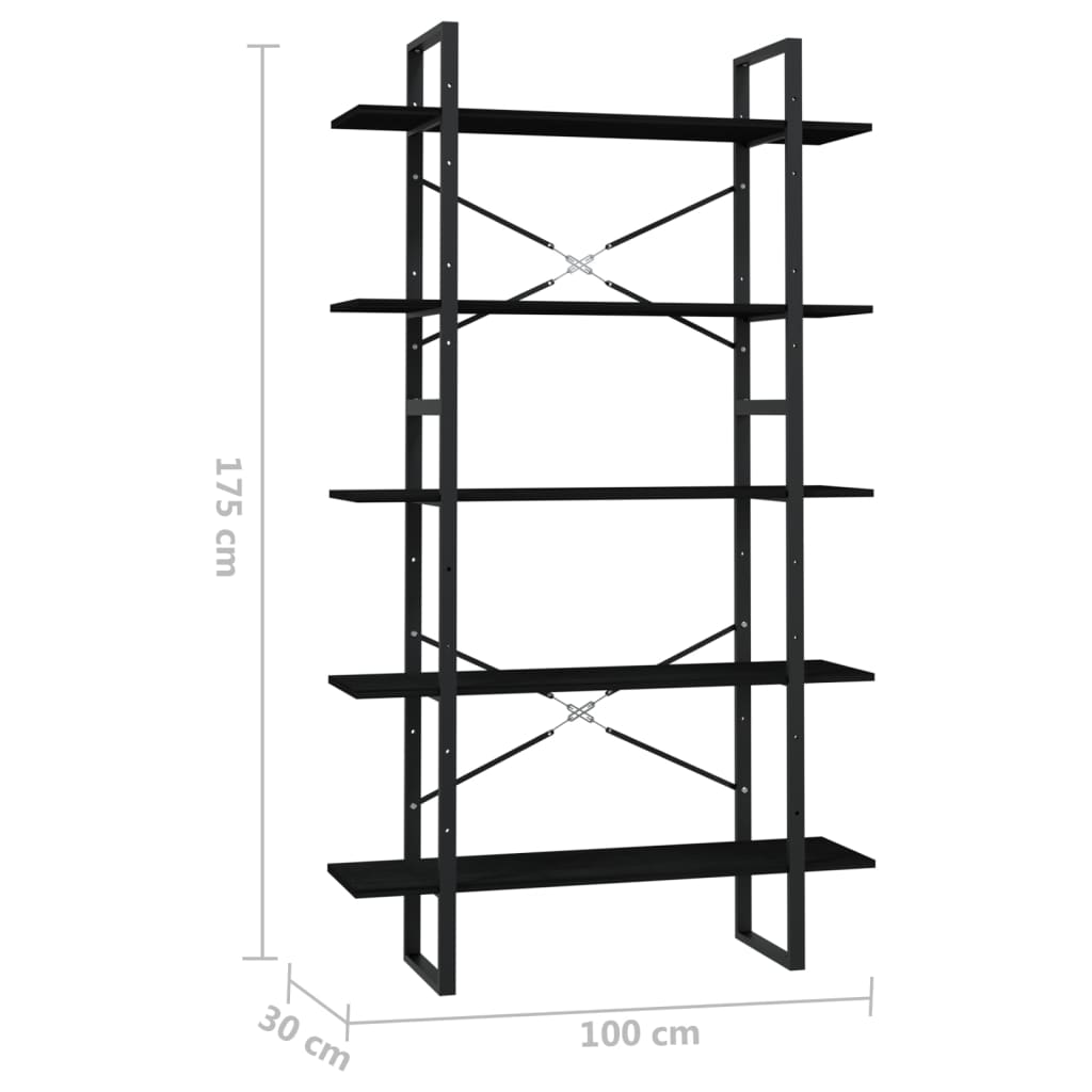 5-tasoinen Kirjahylly musta 100x30x175 cm mänty - Sisustajankoti.fi