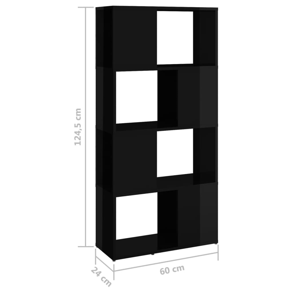 Kirjahylly/tilanjakaja korkeakiilto musta 60x24x124,5 cm - Sisustajankoti.fi