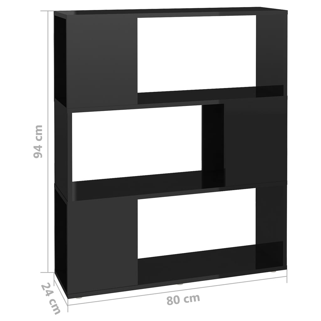 Kirjahylly/tilanjakaja korkeakiilto musta 80x24x94 cm lastulevy - Sisustajankoti.fi