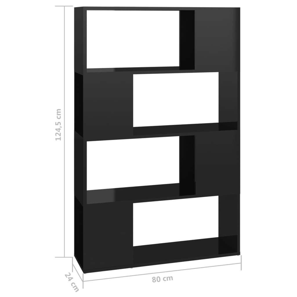 Kirjahylly/tilanjakaja korkeakiilto musta 80x24x124,5 cm - Sisustajankoti.fi